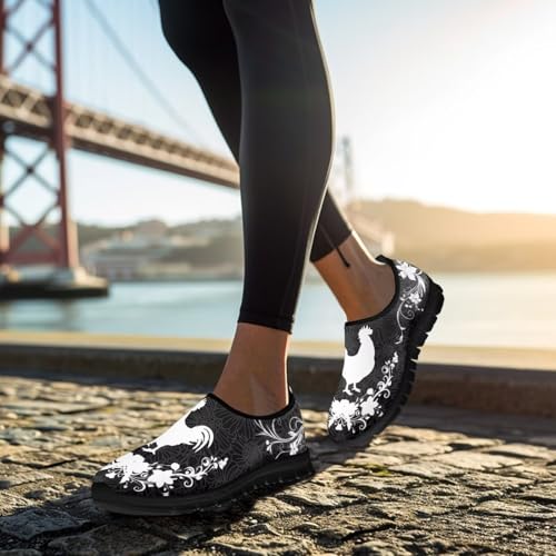 Black Boho Floral Animal Women's Loafers & Slip-on No Laces Casual Sport Sneakers Hands Free Shoes3