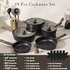 Set de Ollas y Sartenes Astercook de 19 Piezas Antiadherentes, Set de Cocina de Titanio Negro para Inducción, Set de Cocina Saludable Libre de Tóxicos con Sartenes, Libre de PTFE PFOA PFOS, Regalo para el Día del Padre para Hombres 4