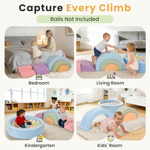 cossy Foam Climbing Blocks for Toddlers, 38 x 38in Round Ball Pit for Babies, 8pcs Toddler Climbing Toys Indoor, Soft Play Set, Baby Climbing Blocks, Ideal for Crawling & Climbing(Balls Not Included)