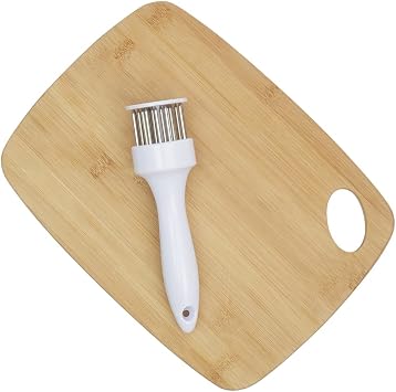 Home Basics Meat Tenderizer, White | Stainless Steel Prongs | Protective Cover | Compact