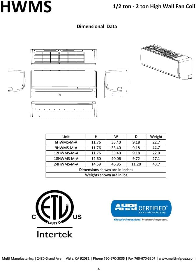 24,000 BTU High Wall Mini Split Heat Pump System