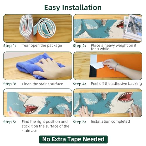 Tapis d'escalier antidérapants pour marches bois chat requin 76 cm