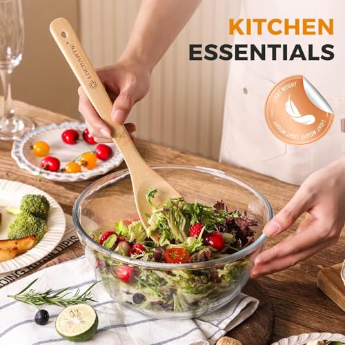 Wooden Spoons for Cooking Bamboo Utensils Set (6 Pieces) - Essential Tools Wooden Spoons & Spatula for Everyday Stirring, Mixing, Flipping & Serving, Gentle on Nonstick Cookware - Image 2