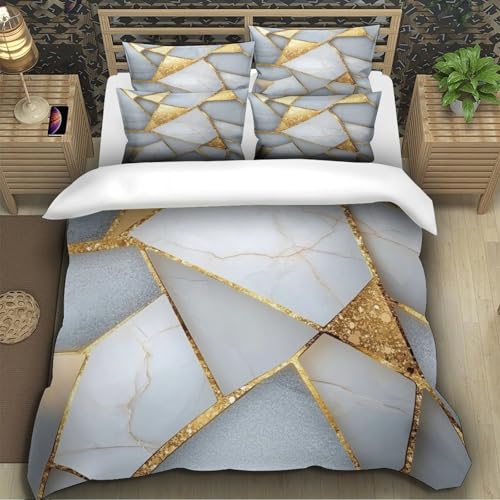 Housse de couette mosaïque dorée 3D idéale pour chambre moderne chaleureuse