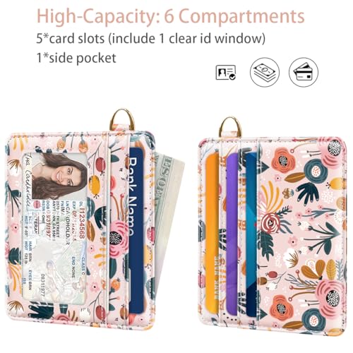 Image of Slim Minimalist Pocket Credit Card Holder Wallet Women | RFID Blocking Lightweight Thin Small Cute Card Cases, Pink Flowers