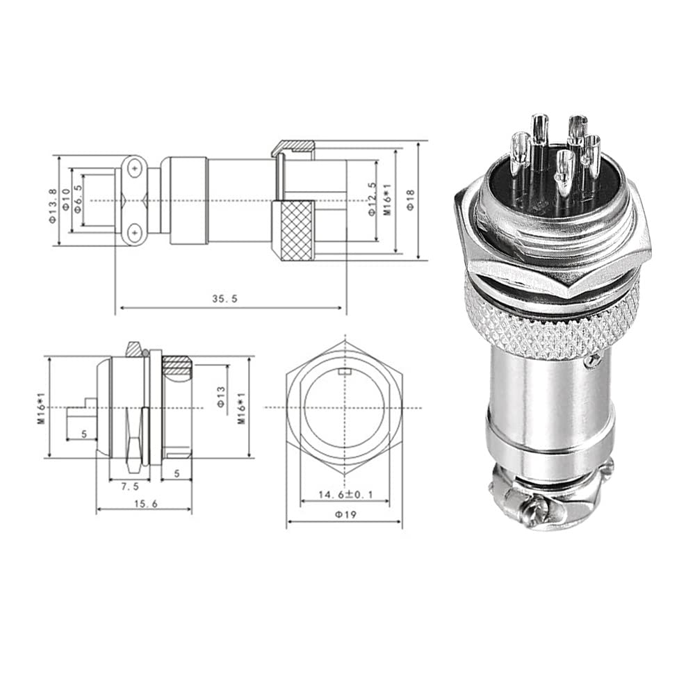 Kit De 5 Connecteurs Aviation GX16 4 Broches – Mâle/femelle Fileté 16mm, 5A 125V/240V, En Métal, Avec Capuchon Caoutchouc, Tournevis Inclus