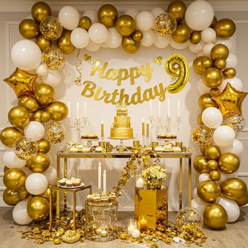 Image of TONIFUL Number Balloon 16 Inch 10 Pcs Fat Gold 0-9 Birthday Number Balloons | Small Custom Digital Mylar Foil Ballons for Birthday Baby Shower Graduation Anniversary 2027 New Year Eve Party Decorations