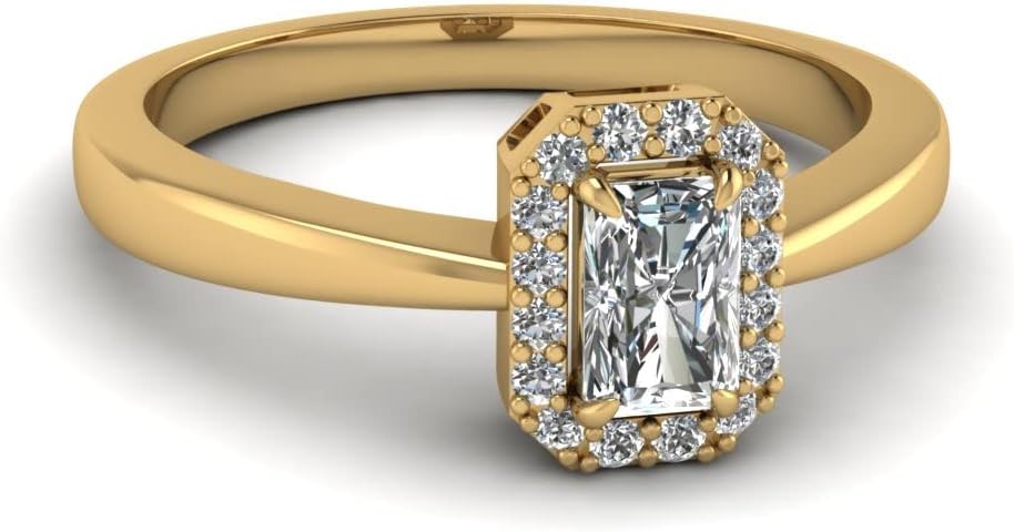 Choose Your Gemstone Affordable Halo Ring Yellow Gold Plated Radiant Shape Halo Engagement Rings Affordable for Your Wife, Partner Wedding US Size 4 to 12