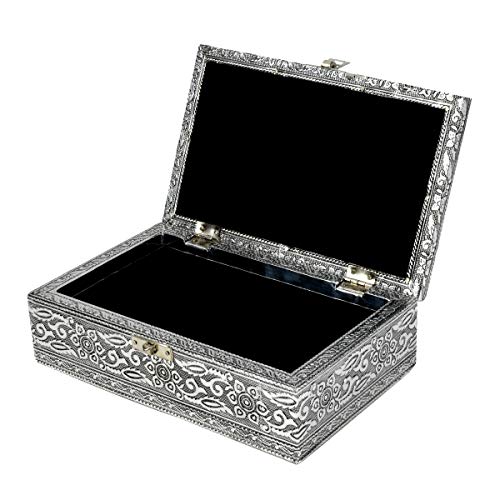 Tg,Llc Treasure Gurus Decorative Silver Metal Skull Keepsake Memory Box Jewelry Card Storage Chest Pirate Decor #TOP2