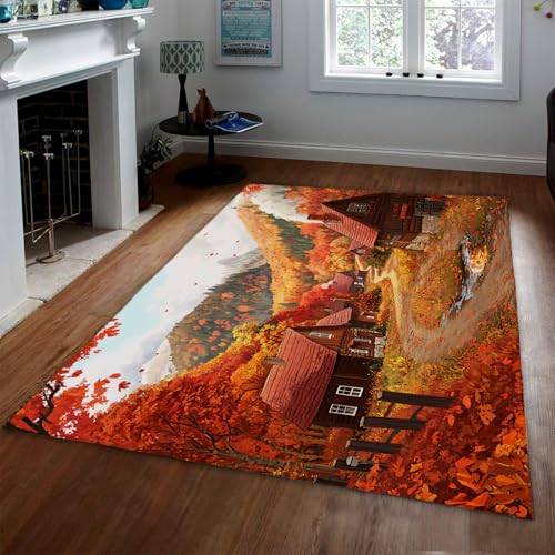 Autumnal Forest Area Rug Warm Tones Cozy Cottage HD Print