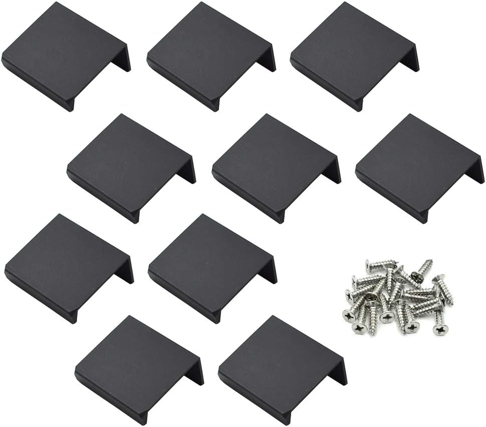 LC LICTOP 1.38 Inch Black Finger Pulls for Cabinet 10Pcs, 0.63 Inch Hole Spacing, Aluminum Alloy Edge Pulls Furniture Handle, Back Mount Concealed Handles for Cupboard, Drawer, Dresser, Wardrobe