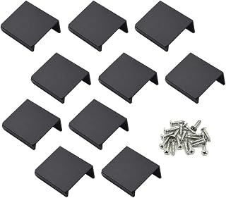 LICTOP 10 Pack 35mm/1.37" Flat Black Aluminum Finger Edge Pull Concealed Handle for Home Kitchen Door Drawer Cabinet