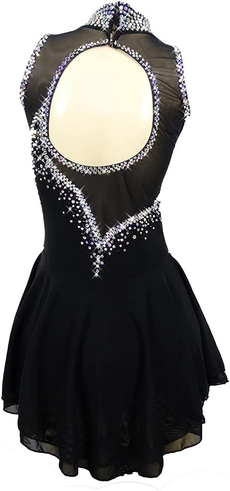 Ice Skating Dress Black Backless Spandex High Elasticity Competition Dancewear