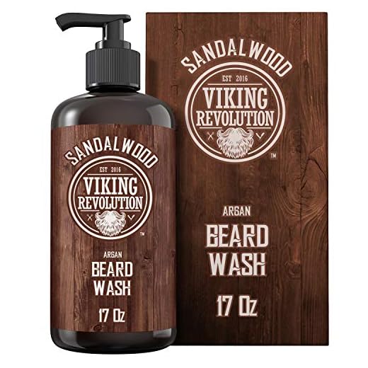 Viking Revolution Beard Wash Shampoo w/Argan & Jojoba Oils - Softens & Strengthens - Sandalwood Scent - 17 oz Shampoo