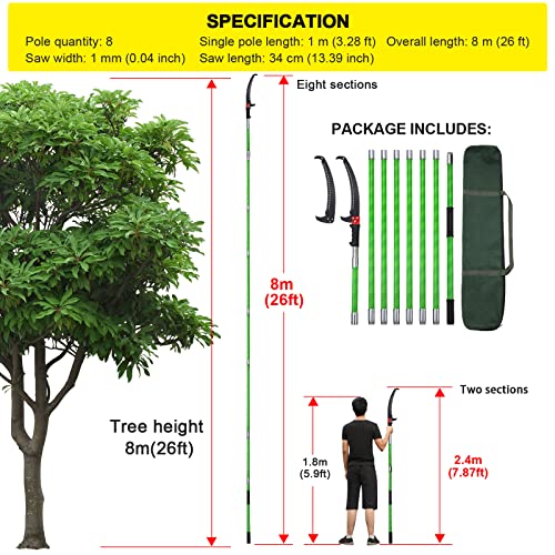 26 Feet Tree Pole Pruner Manual Branches Trimmer Tree Branch Garden Tools Loppers Hand Pole Saws Extendable Height - Image 3