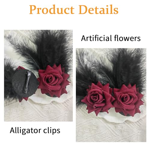 Pinza para cabello con plumas estilo gótico y rosa decorativa para Halloween, bodas y fiestas - GELXGRIT miniatura 2