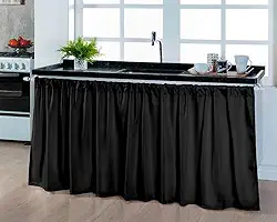 Cortina Para Pia Cozinha Balcão 3,00x0,80 Tecido Liso Preto