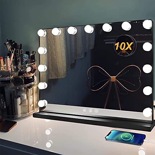 Depuley Vanity Mirror With Lights, 23In Hollywood Lighted Makeup Mirror With Smart Touch Switch, Large Vanity Makeup Mirror With 15 Dimmable Led Bulbs For Dressing Room, Bedroom, Tabletop, Black #TOP13