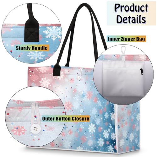 Abstract Winter Snowflake Tote Bag for Women Large Beach Bag Reusable Tote Bags for Work Travel Beach Shopping4