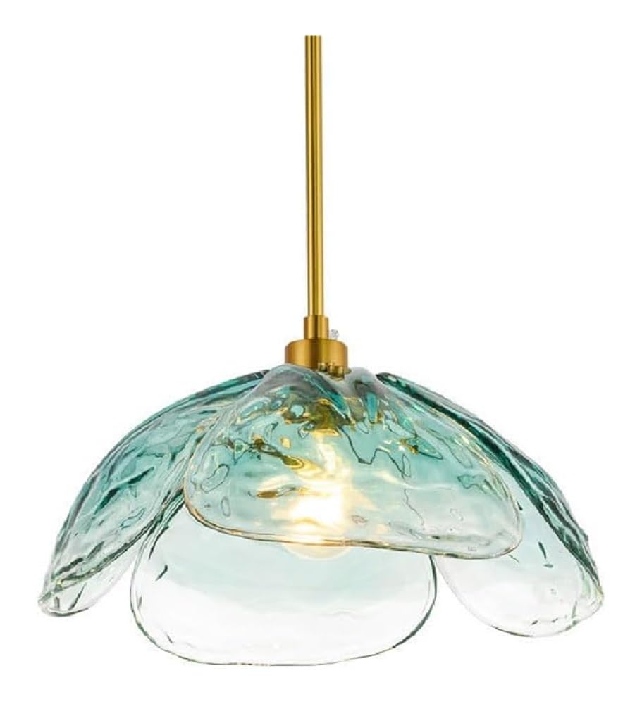 LYMSXAZOU Ceiling Chandelier Lamp, Modern Light Fixture Blue Pendant Clear Lampshade Hanging Fixtures Flower Shape Glass Retro Lighting for Indoor Restaurant Coffee Shop