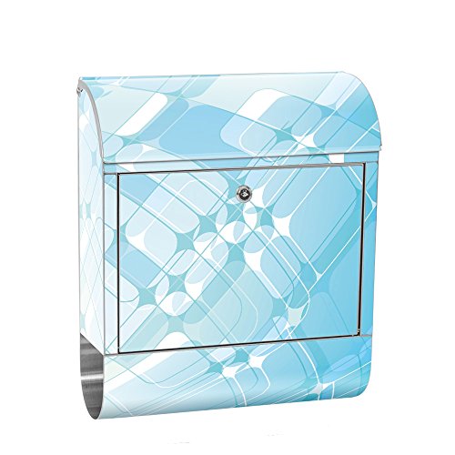 Buzón de liwwing de acero inoxidable con diseño y compartimento para el periódico, compartimento para periódicos, diseño XXL, buzón de pared, fondo abstracto, color turquesa, n.º 0223