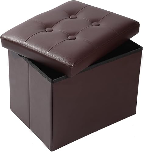 ALASDO Otomana de almacenamiento plegable rectangular cubo mesa de centro multiusos reposapiés corto para niños taburete de cuero otomano reposapiés