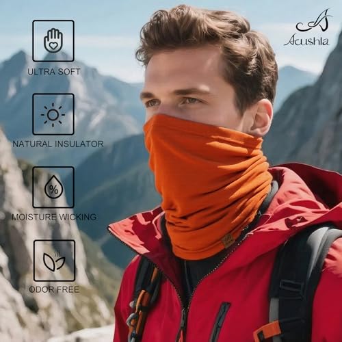 Image of ACUSHLA 100% Merino Wool Neck Gaiter Men Women Winter Ski Face Mask Scarf
