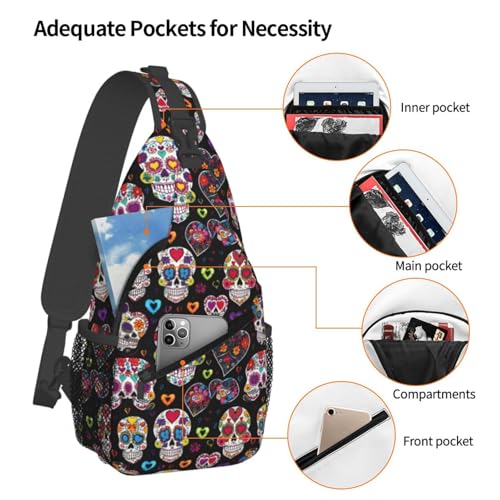 Mochila sling Sugar Skulls negra para hiking y viaje miniatura 4