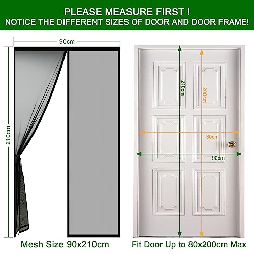 ENGROSAR Cortina Mosquitera Magnetica para Puerta Exterior de Balcón/Patio, 90x210CM, Se Cierra Automáticamente, Fácil Instalación sin Taladrar (Negro)