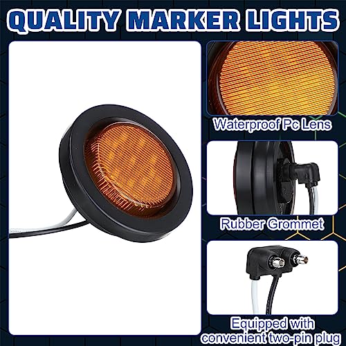 Image of Treela 16 Pcs 2 Inch LED Marker Lights 10 LEDs Round Trailer Light Waterproof Sealed with Rubber Flush Mount Grommet 2 Prong Wire Pigtails for RV Truck Semi Trailer Side Tail Lights(Red and Amber)