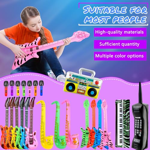 Boom box gonflable et kit d'instruments de musique Rock Star pour accessoires de déguisement