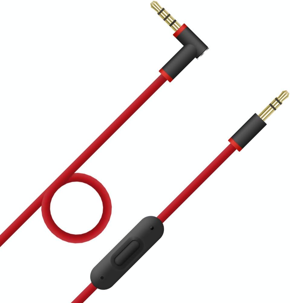 Beats Cord Replacement Audio Cable with in-line Microphone and Control for Beats by Dr Dre Headphones Solo Studio Pro Detox Wireless Mixr Executive Pill (Red/Black)