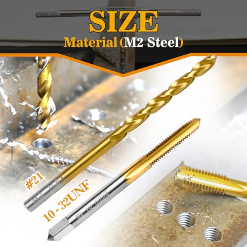 Image of 10-32 UNF Tap and #21 Drill Bit Kit, M2 HSS Drill and Tap Set, Combination of Drill and Tap Kit for Metal