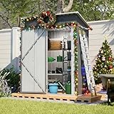 Thanaddo Geräteschuppen Gerätehaus 152 x 84 x 182 cm, 1,5m³ Stauraum, Metall Gartenschuppen mit Pultdach Belüftungslöcher, wetterfest Lagerschuppen im Freien für Outdoor (Grau)