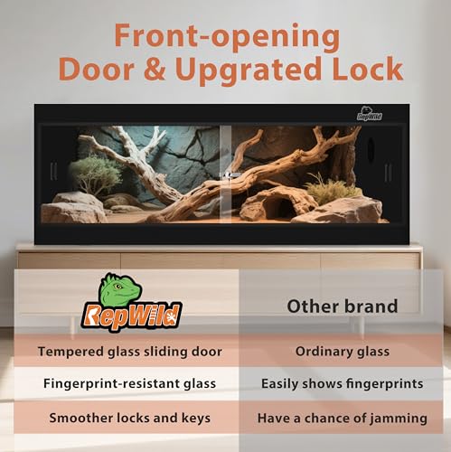 Image of 65 Gallon PVC Reptile Enclosure, RepWild 48 inchx18 inchx18 inch Terrarium /Tank with Heavy-Duty Screen Top, Glass Sliding Doors & Lock for Bearded Dragons, Ball Python, Geckos, Lizards