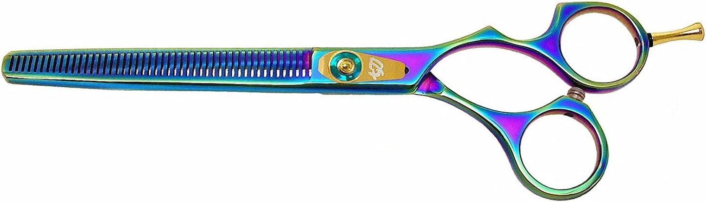 Kissaki Dog Grooming Scissors Nagasa 48 tooth Rainbow Titanium Pet Thinning Shears Dog Shears