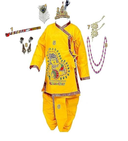 ARNIK FANCY DRESS Krishna Costume for Kids, Baby Krishna Dress for Janmashtami, Bal Krishna Dhoti Set, Krishnaleela Costume, Krishna Fancy Dress Costume for Boys/Girls (3-4 Years, Yellow) (B0D8TZGX6W) Amazon Price History, Amazon Price Tracker