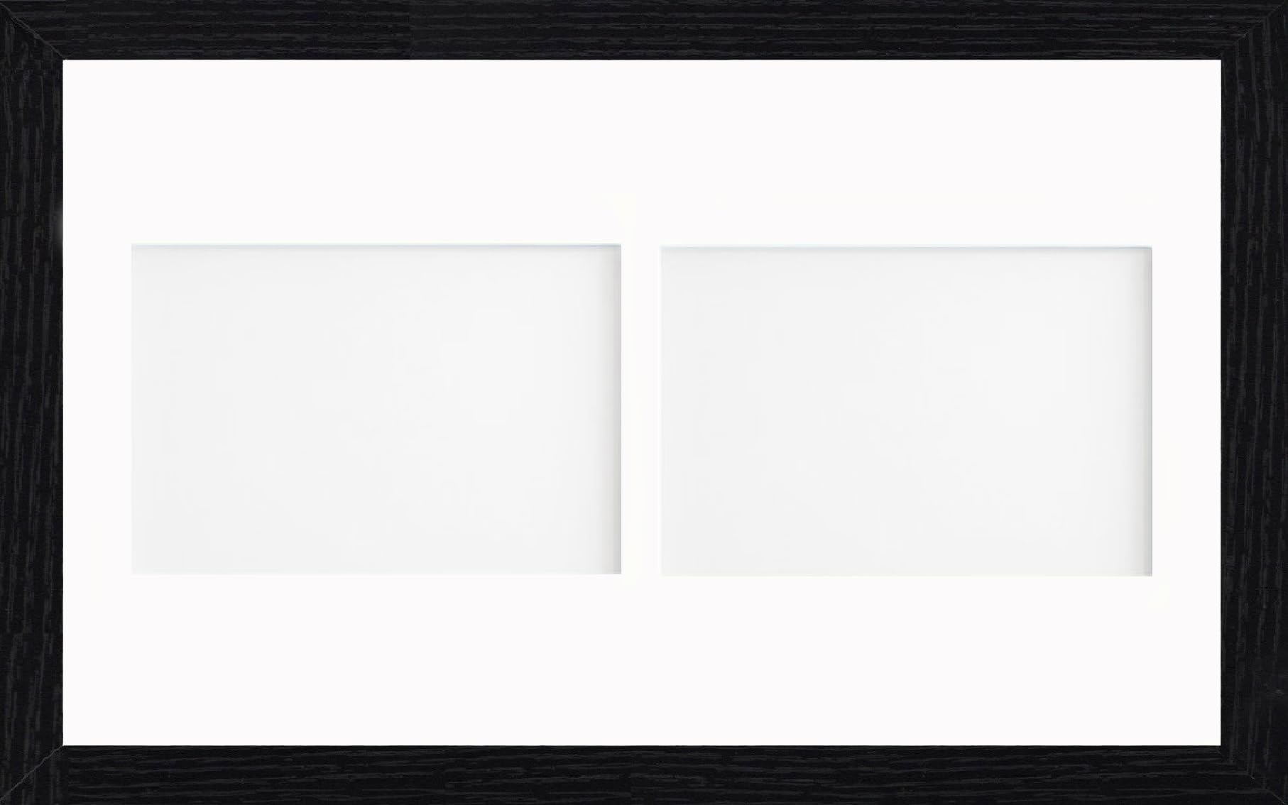 Online2home White Osuk 20X10 Inch Black Picture Photo Frame With 2 Aperture Mount For Image Size 8X6 Inch Landscape - Fitted With Perspex Sheet