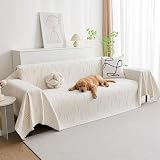 MYSKY HOME Couch Cover for Dogs, Sectional Couch Cover, Beige Lines Sofa Covers for Sectional Sofa L Shape Chenille Couch Protector for Dogs Pets Couch Covers Washable Soft Throw, 71" X118"