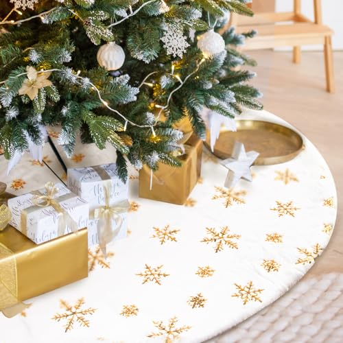 XiXiRan Gonna Albero di Natale Bianco, 90 CM Tappeto Albero di Natale, Albero di Natale Gonna Copertura di Base, Peluche Tappetino