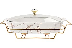 Ceramic Chafing Dish with Glass Lid, Serving Soup Tureen, Family Food Preserve Tray