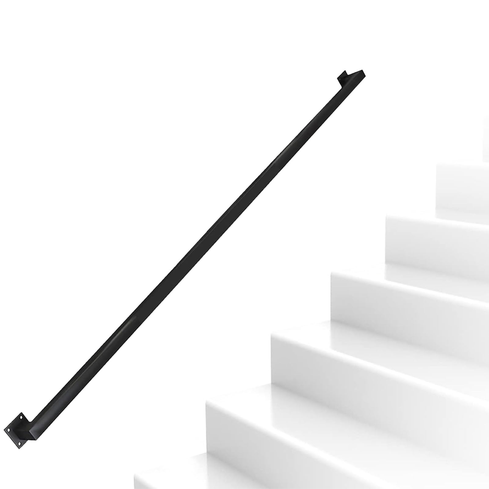 Attrex One Color Stairs Banister Handrail Square Pipe Balusters Black Metal Wrought Iron Hand Rails For Stairs Bathroom Corridor Support Rod Staircase Railing(8.2Ft/250Cm)