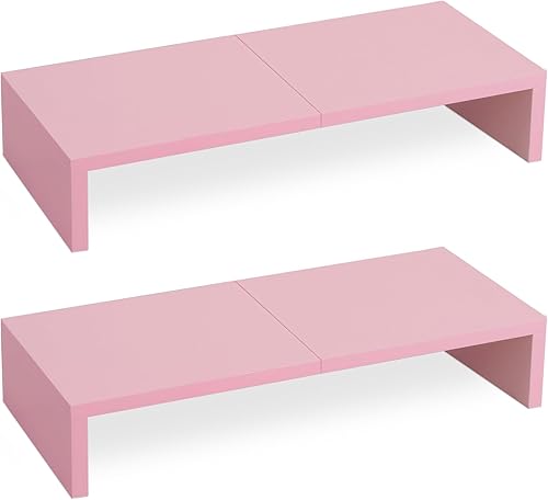 Miniatura 9 de TEAMIX Paquete de 2 soportes elevadores de monitor blanco de 20 pulgadas, soporte de escritorio de madera para PCTVportátilimpresora, elevador de