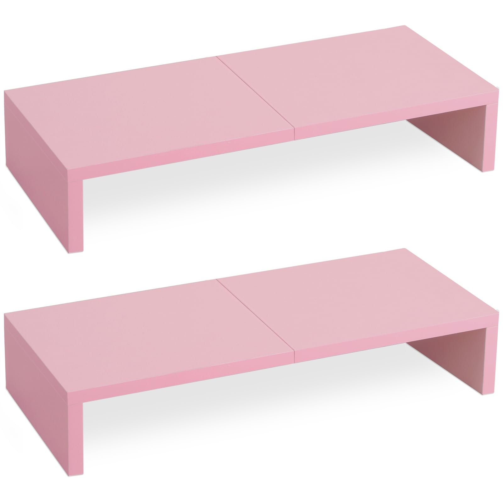 TEAMIX 2 Pack Pink Monitor Riser-20L inch, Cute Monitor Stand for Desk, Wood Sturdy TV/Screen/PC/Printer/Laptop Riser, Computer Shelf with Storage Desktop Organizer for Home Office 2 Pack-20 inch Pink