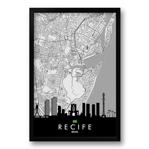 Quadro Mapa Urbano Cidade de Recife Pernambuco - 40x60cm