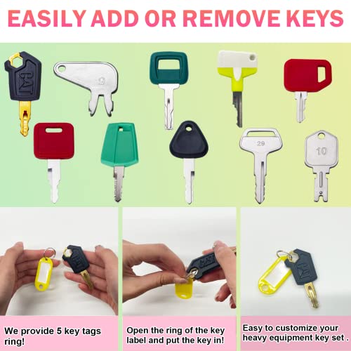 Image of 10PCS Heavy Equipment Construction Operators Keys, Master Ignition Key Set for John Deere Volvo CAT Caterpillar Komatsu Hyster Bobcat D250 and More.