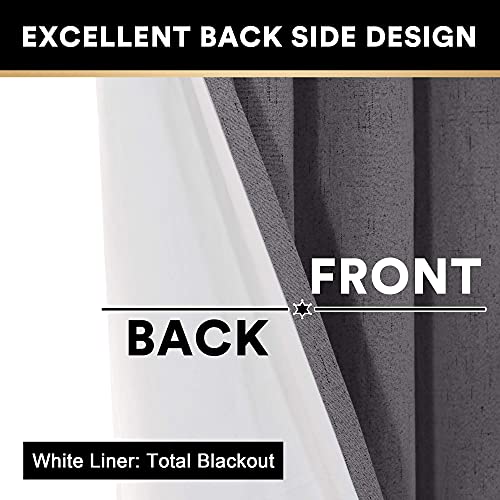 Image of PrinceDeco Primitive Textured Linen 100% Blackout Curtains for Bedroom /Living Room Energy Saving Window Treatment Curtain Drapes, Burlap Fabric with White Thermal Insulated Liner (52 x 96 Inch, Grey)