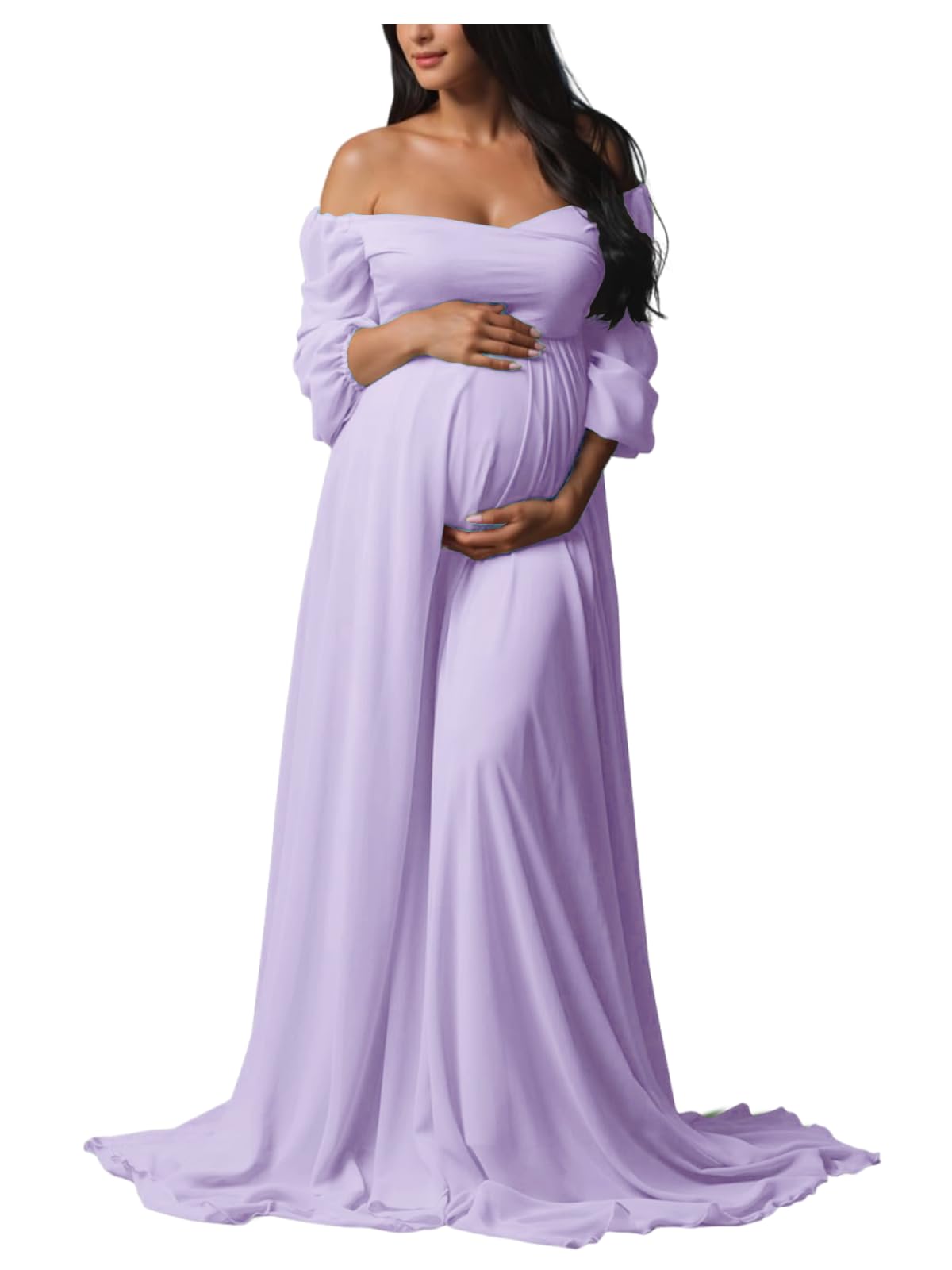 Sevintage Maternity Dress for Photoshoot Long Sleeve Chiffon Elegant Pregnancy Dresses Baby Shower Gowns