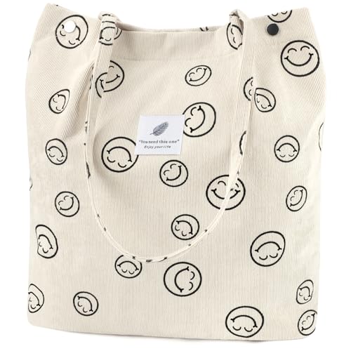 Image of Ayieyill Corduroy Tote Bag for Women Canvas Shoulder Cord Purse with Inner Pocket