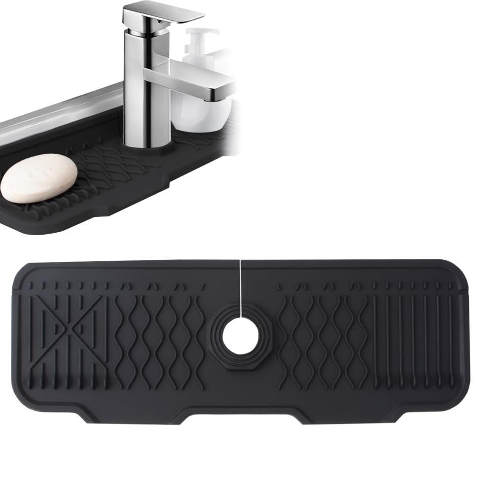 MiOYOOW Silicone Sink Mat, 90° Foldable Design Draining Mat with Soap Tray Slope Mat for Countertop Bathroom